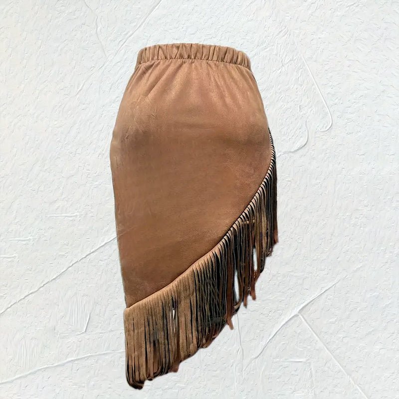 Western Fringe Suede Skirt - TayDiane