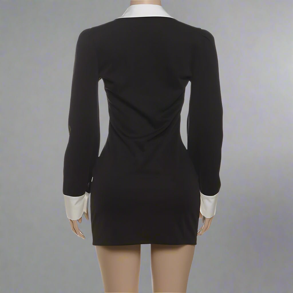 White Collar Button - Up Black Shirt Dress - TayDiane