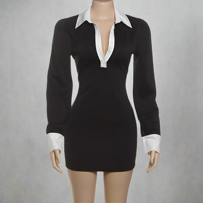 White Collar Button - Up Black Shirt Dress - TayDiane