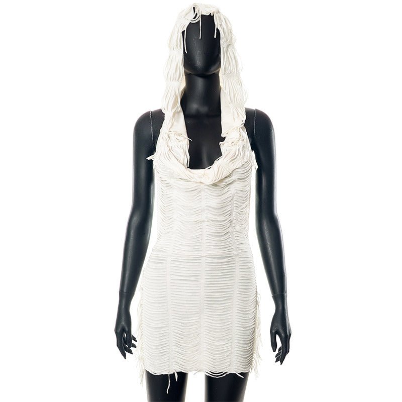 White Crochet Hooded Mini Dress Cover - Up - Taydiane