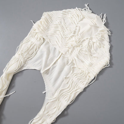 White Crochet Hooded Mini Dress Cover - Up - Taydiane