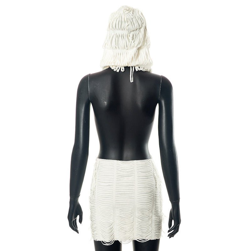 White Crochet Hooded Mini Dress Cover - Up - Taydiane