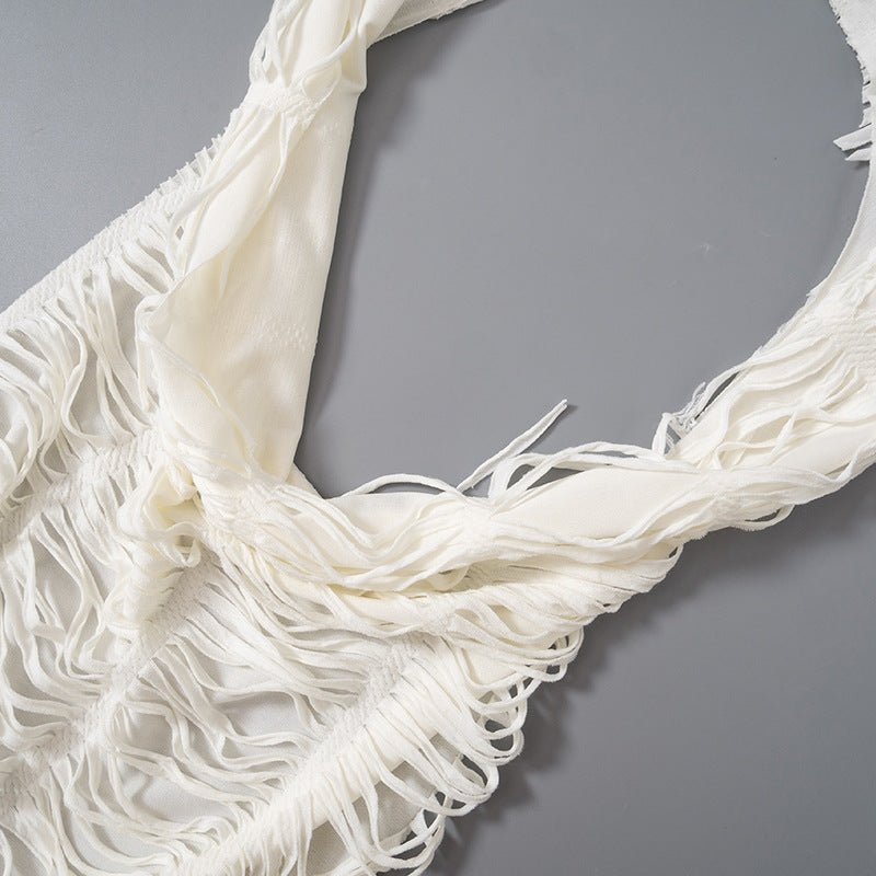 White Crochet Hooded Mini Dress Cover - Up - Taydiane