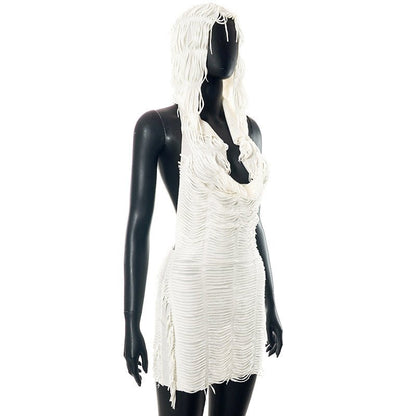 White Crochet Hooded Mini Dress Cover - Up - Taydiane