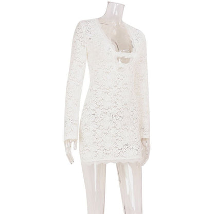White Lace Bodycon Mini Dress - TayDiane