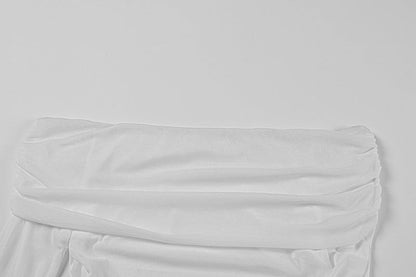 White Mesh Cutout Off - Shoulder Maxi Dress - TayDiane