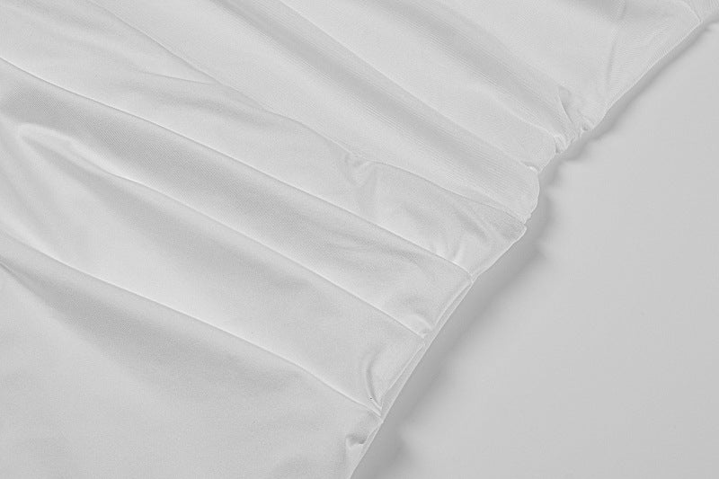 White Mesh Cutout Off - Shoulder Maxi Dress - TayDiane