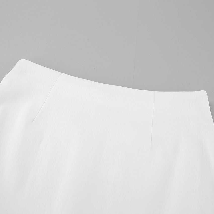 White Slim Fit Fishtail Skirt - TayDiane