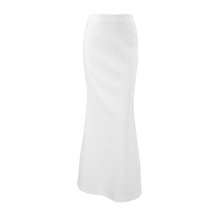White Slim Fit Sheath Fishtail Skirt Spring Summer Without Belted - TayDiane