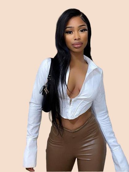 White Zip - Front Cropped Shirt - TayDiane