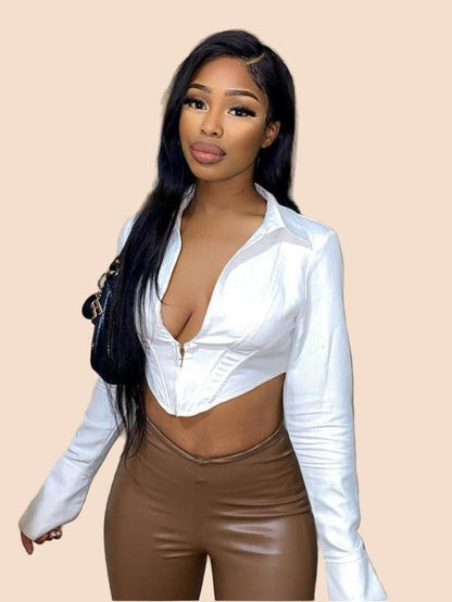 White Zip - Front Cropped Shirt - TayDiane