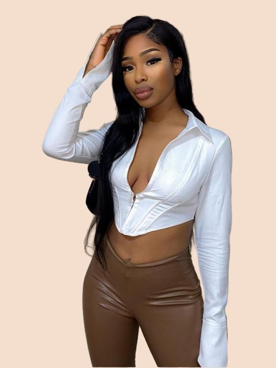 White Zip - Front Cropped Shirt - TayDiane