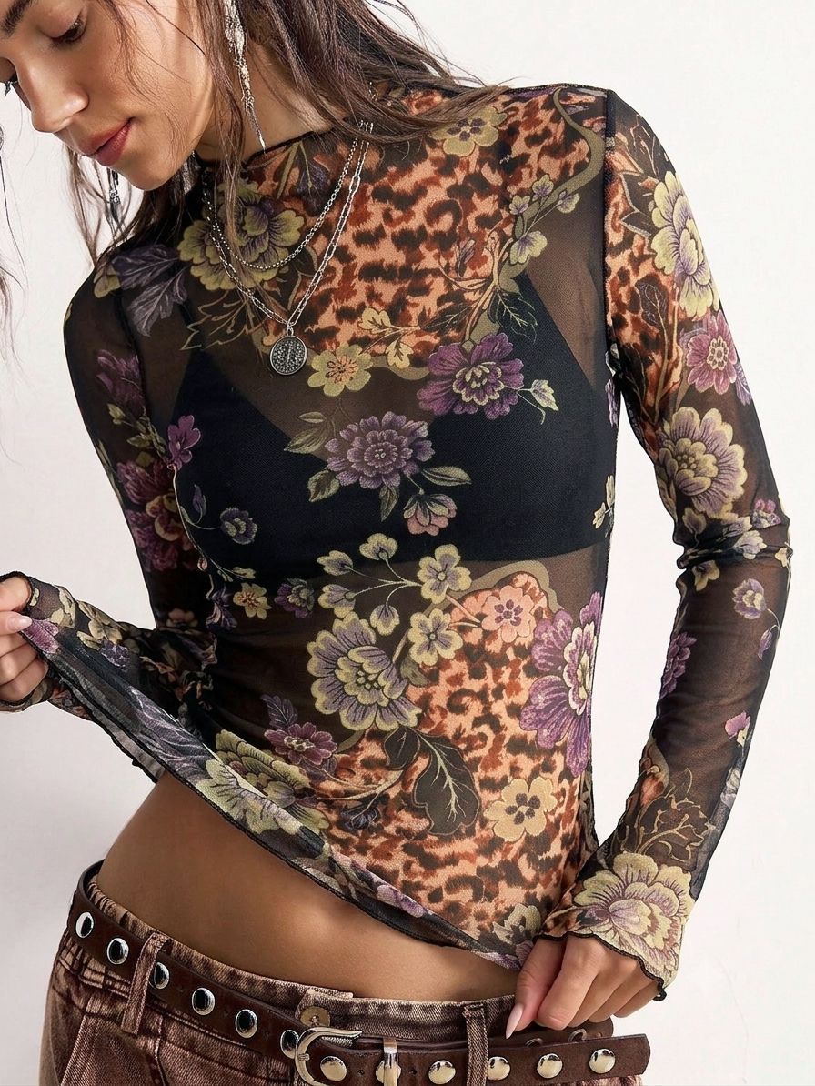 Wild Bloom Mesh Top - Taydiane
