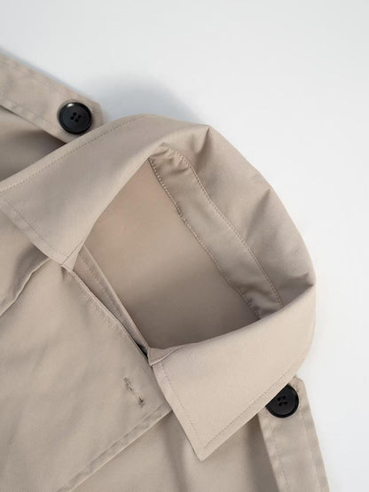 Women Clothing Belt Short Casual Trench Coat - TayDiane