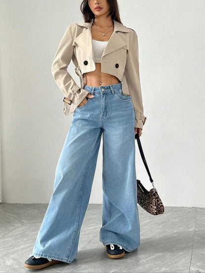 Women Clothing Belt Short Casual Trench Coat - TayDiane
