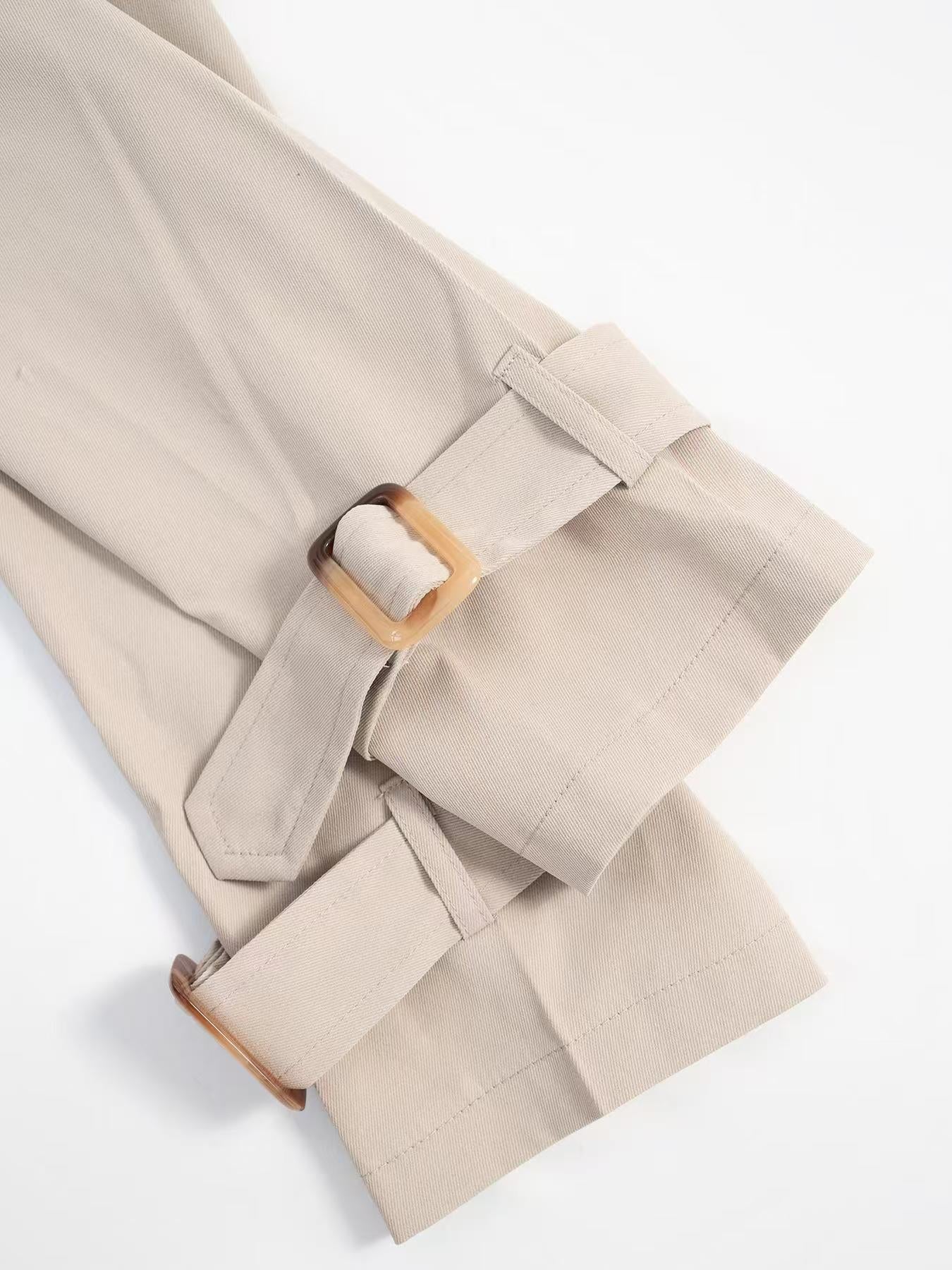 Women Clothing Belt Short Casual Trench Coat - TayDiane