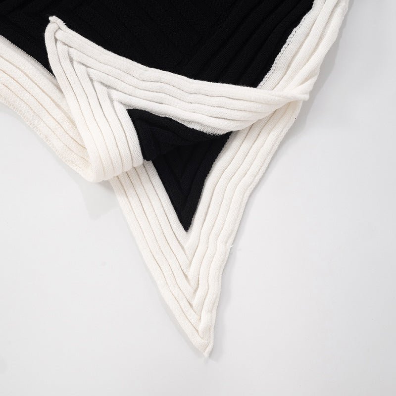 Women Clothing Spring Summer Crossbody off the Shoulder Contrast Color Woolen Irregular Asymmetric Slit Dress - TayDiane