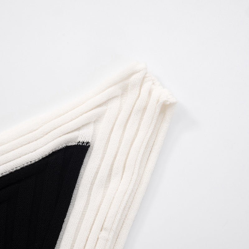 Women Clothing Spring Summer Crossbody off the Shoulder Contrast Color Woolen Irregular Asymmetric Slit Dress - TayDiane