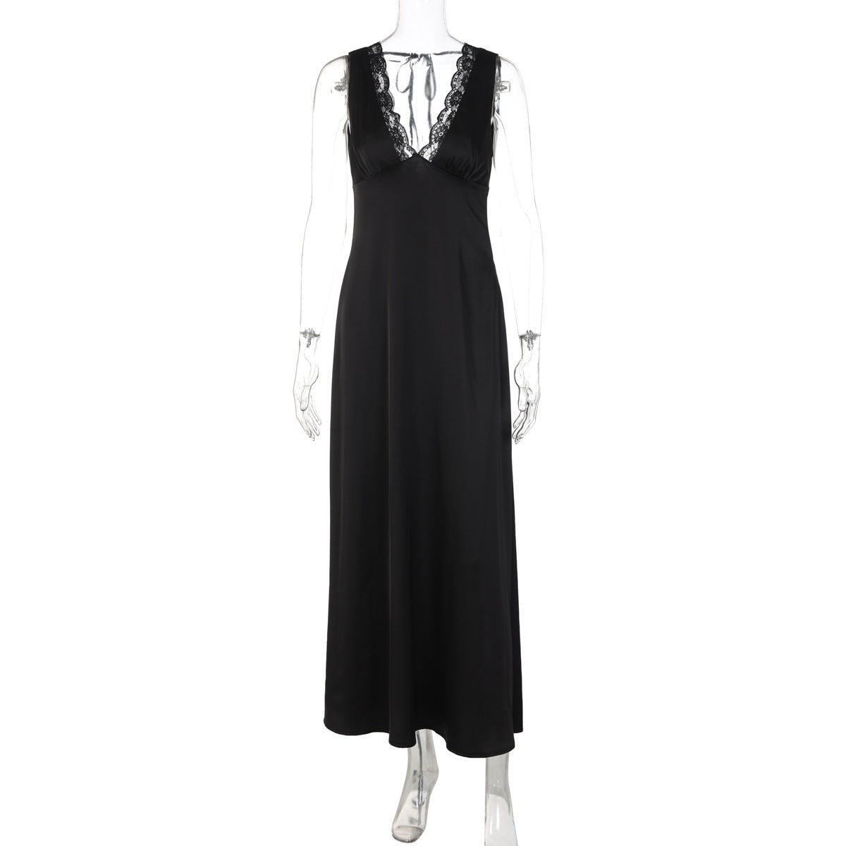 Women Clothing Winter Sexy Lace Deep V Plunge Strap Slim Fit Backless Dress - Taydiane