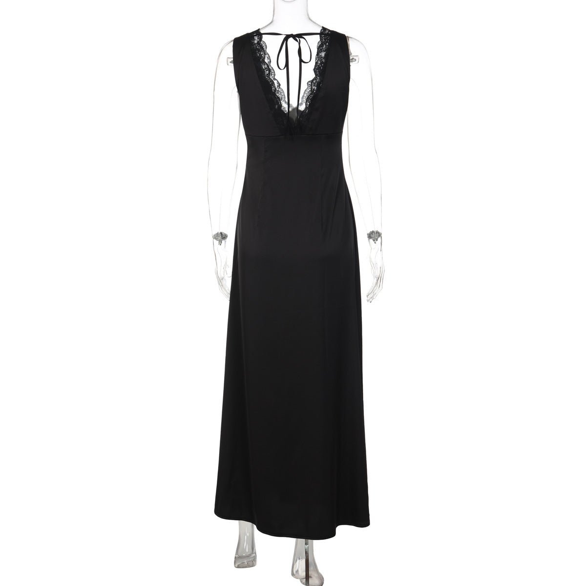 Women Clothing Winter Sexy Lace Deep V Plunge Strap Slim Fit Backless Dress - Taydiane