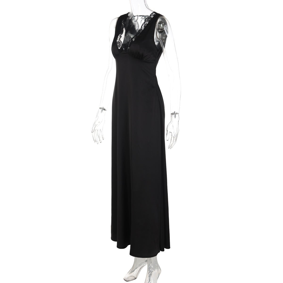 Women Clothing Winter Sexy Lace Deep V Plunge Strap Slim Fit Backless Dress - Taydiane