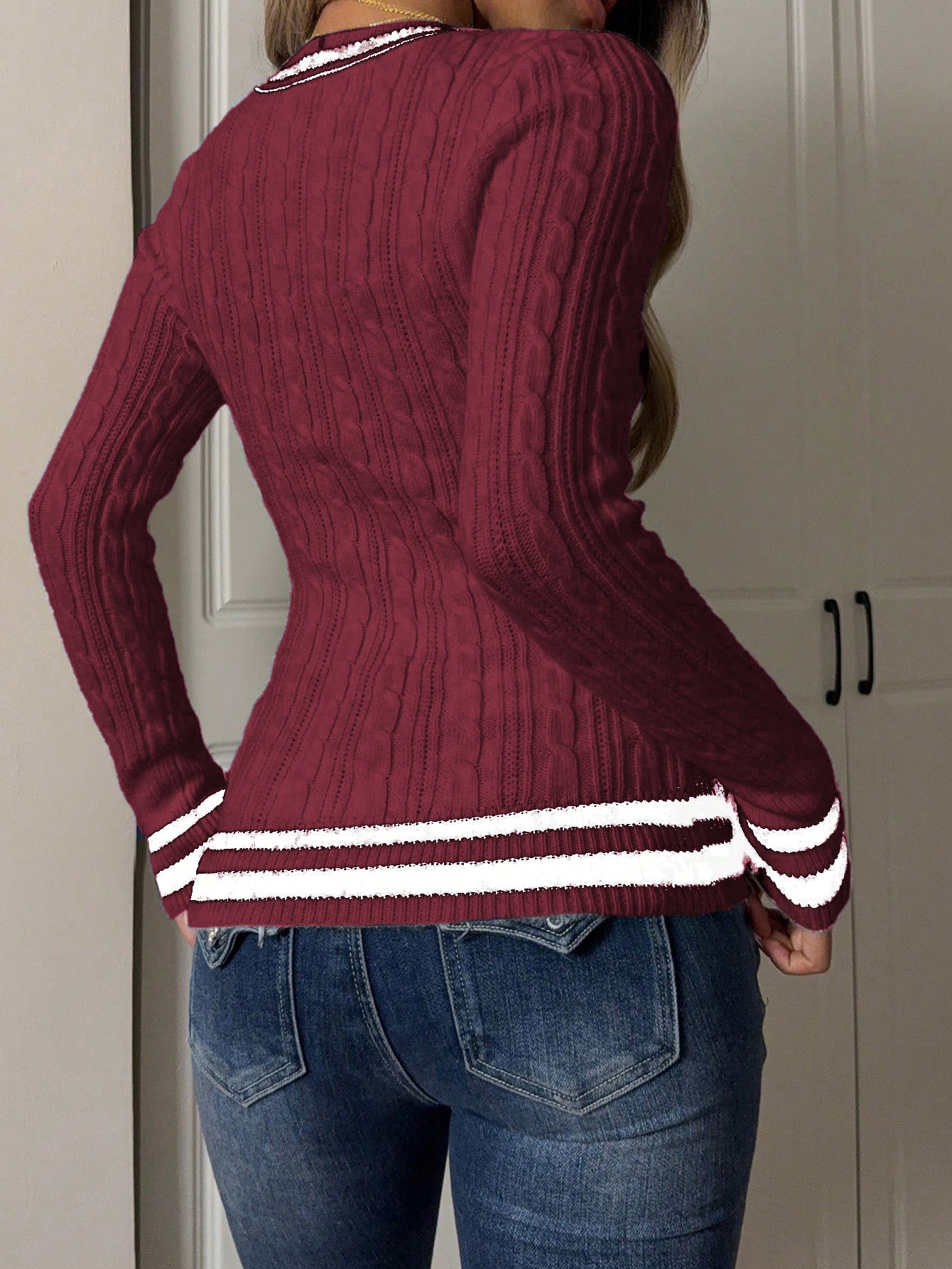 Women's Autumn V - Neck Long - Sleeved Striped Sweater - TayDiane