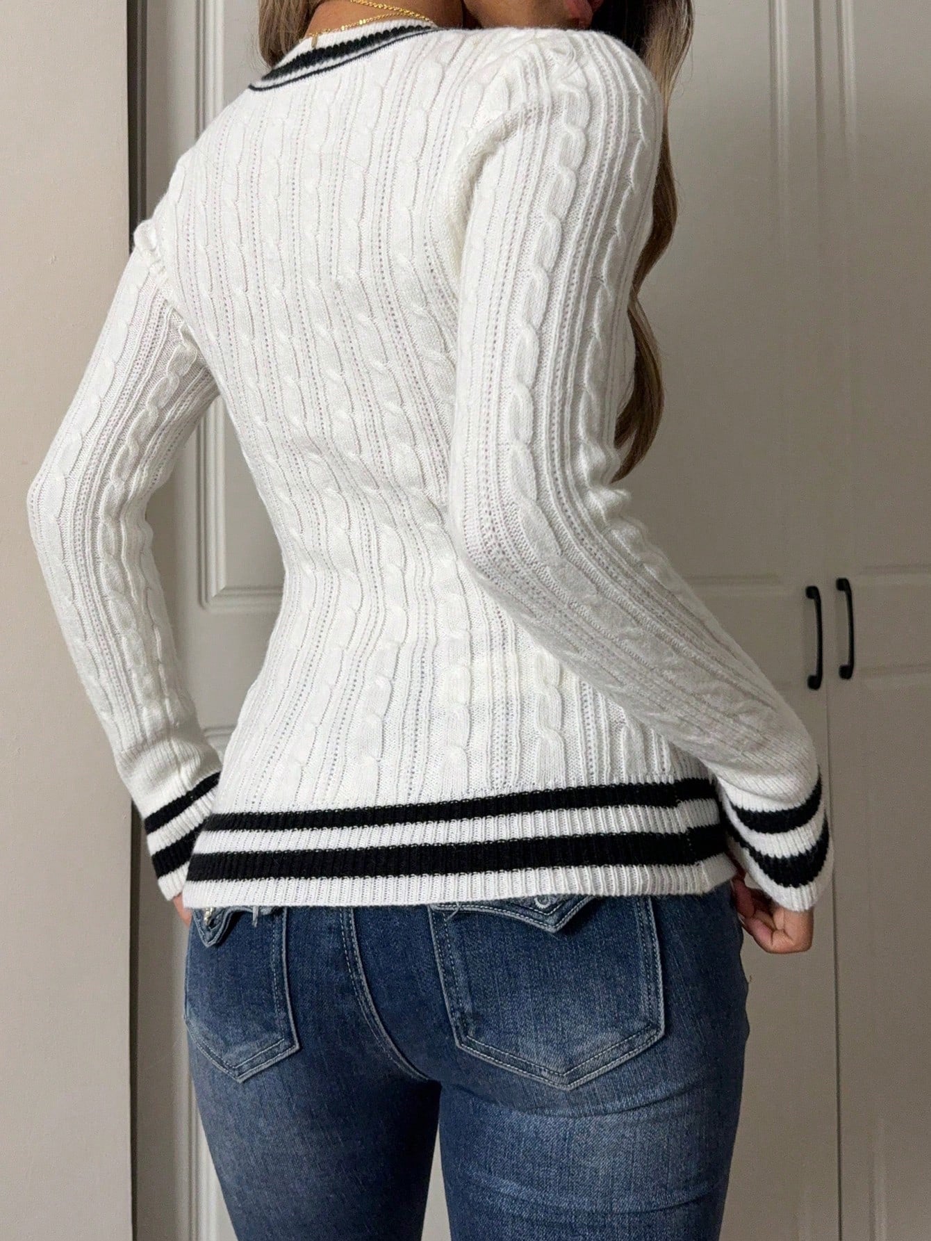 Women's Autumn V - Neck Long - Sleeved Striped Sweater - TayDiane