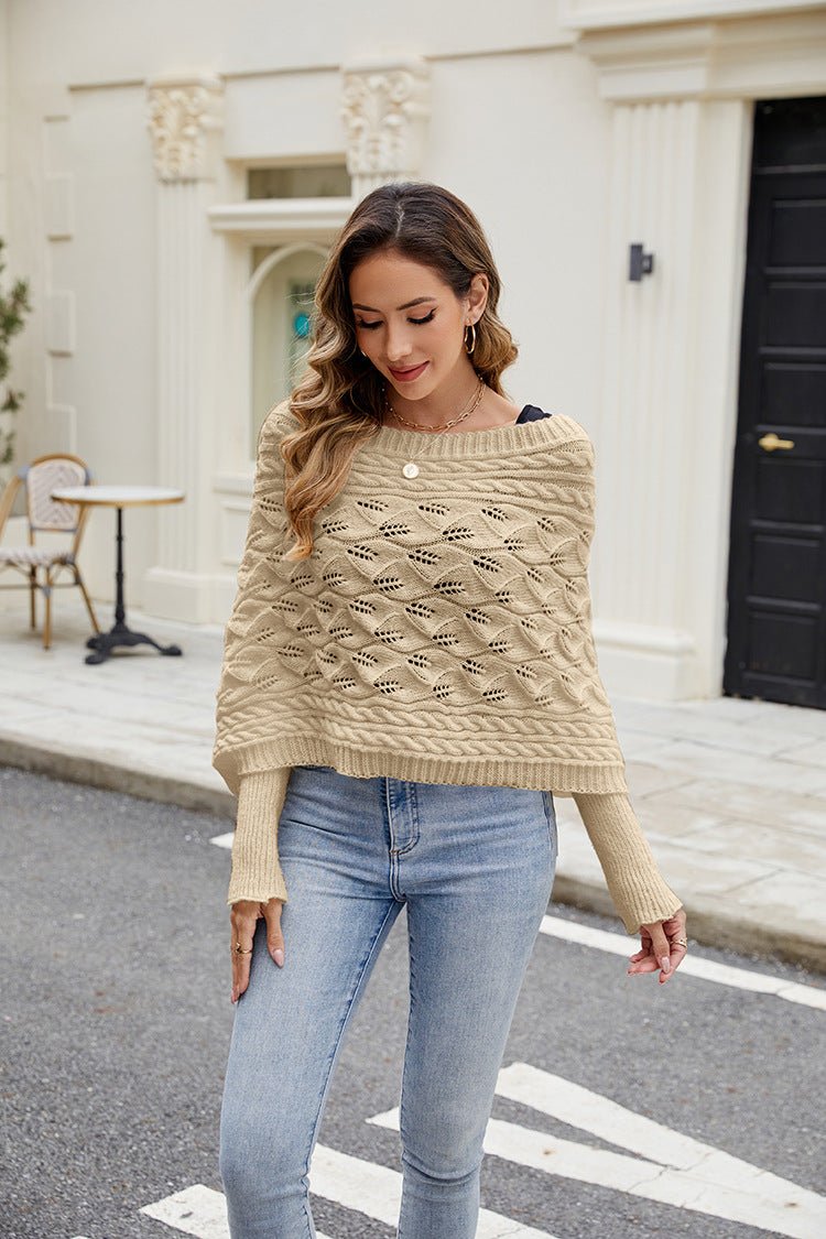 Women's Casual Knitted Shawl Long Sleeve Sweater - TayDiane