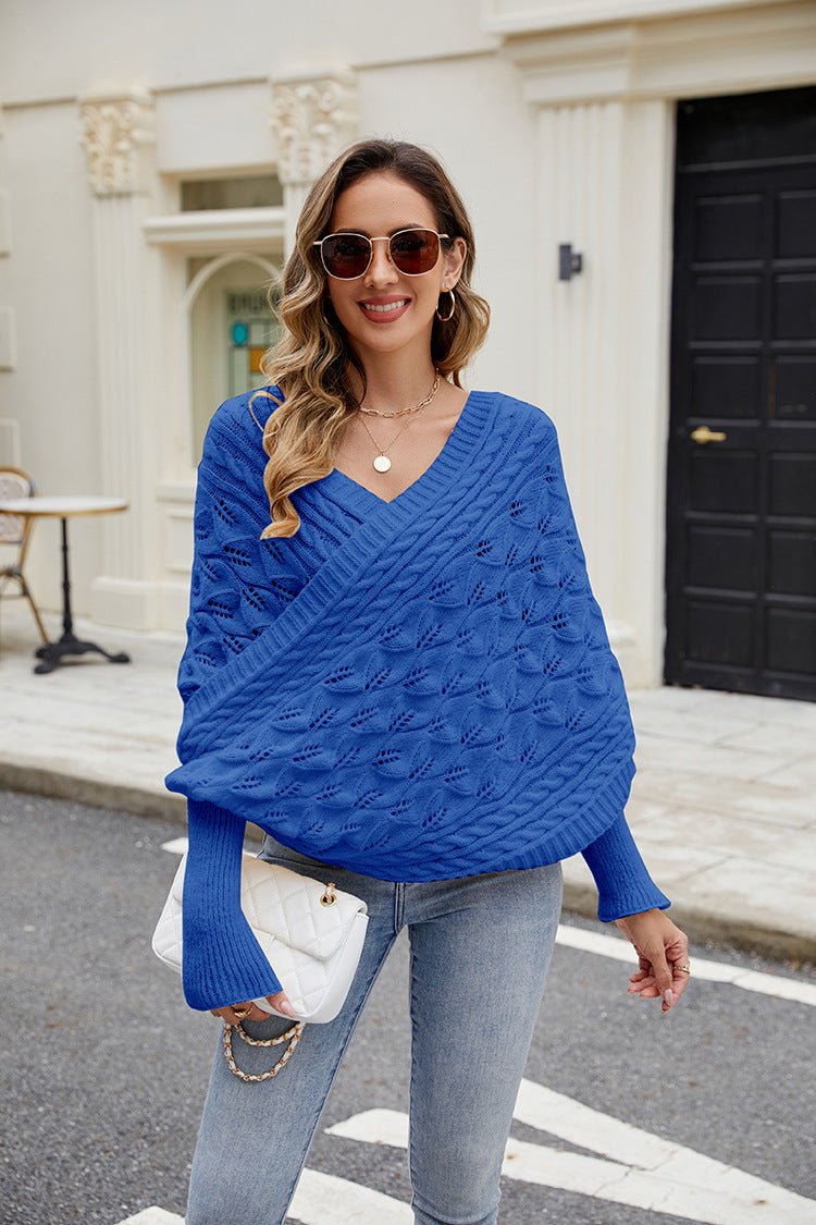 Women's Casual Knitted Shawl Long Sleeve Sweater - TayDiane