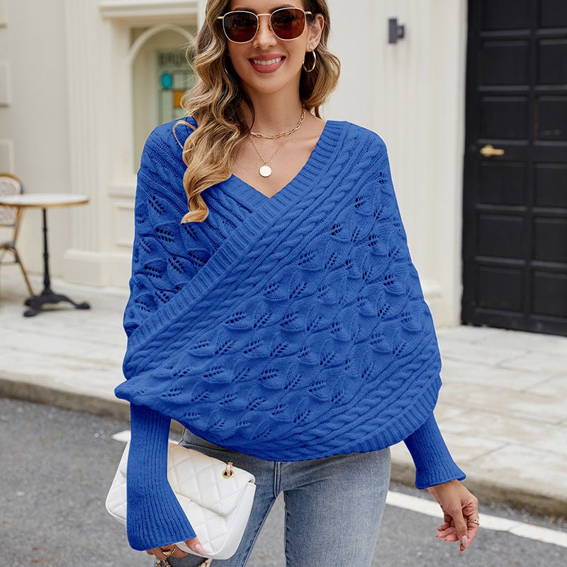 Women's Casual Knitted Shawl Long Sleeve Sweater - TayDiane