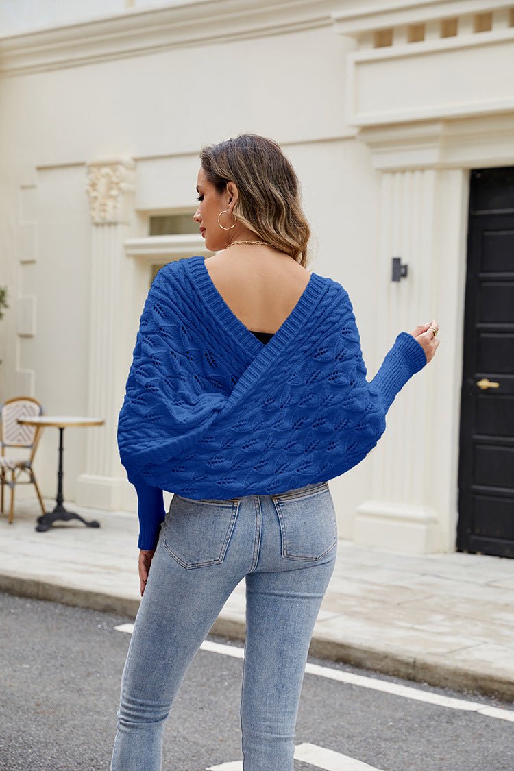 Women's Casual Knitted Shawl Long Sleeve Sweater - TayDiane