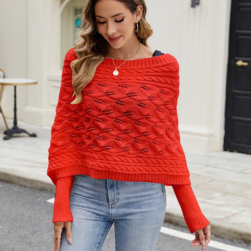 Women's Casual Knitted Shawl Long Sleeve Sweater - TayDiane
