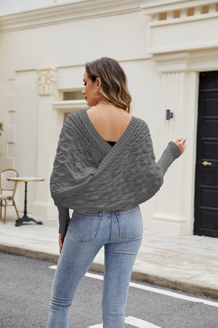 Women's Casual Knitted Shawl Long Sleeve Sweater - TayDiane