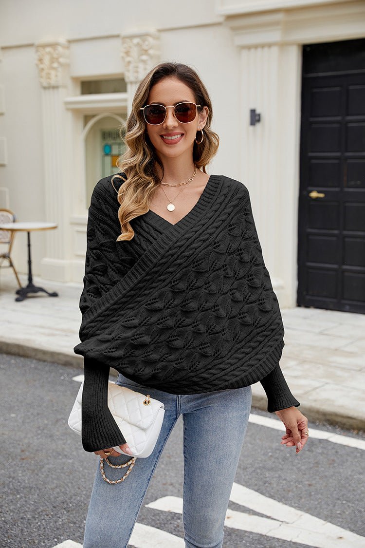 Women's Casual Knitted Shawl Long Sleeve Sweater - TayDiane