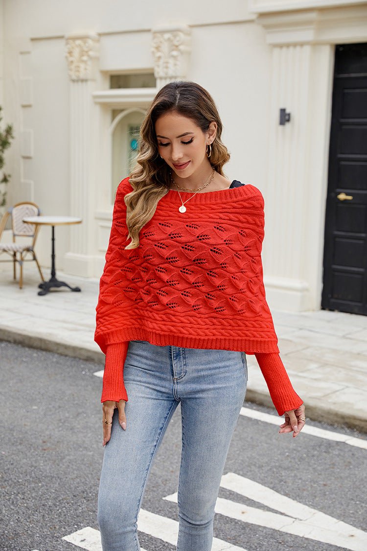 Women's Casual Knitted Shawl Long Sleeve Sweater - TayDiane
