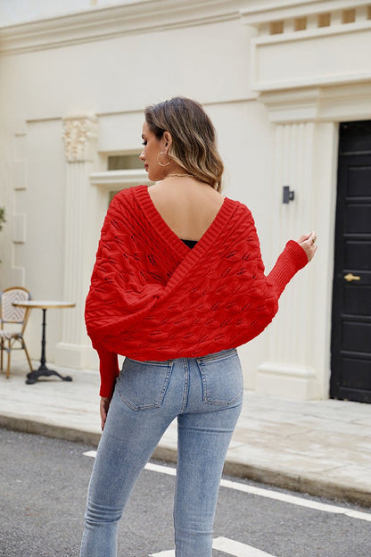 Women's Casual Knitted Shawl Long Sleeve Sweater - TayDiane