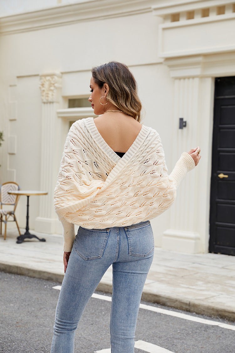 Women's Casual Knitted Shawl Long Sleeve Sweater - TayDiane