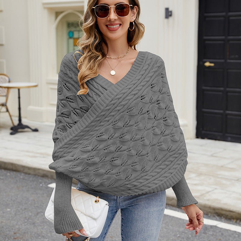 Women's Casual Knitted Shawl Long Sleeve Sweater - TayDiane