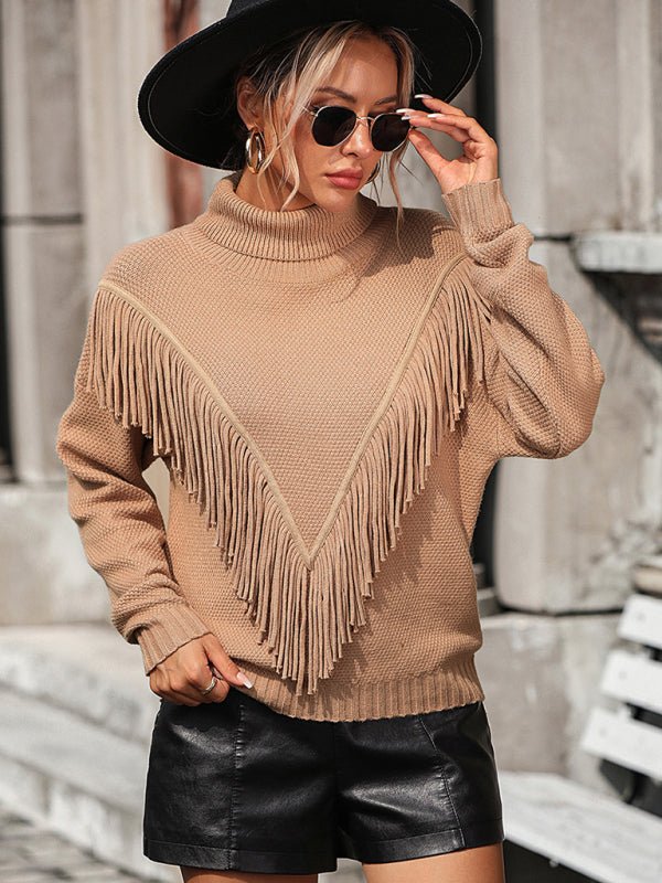 Women's Fringe Turtleneck Sweater - TayDiane