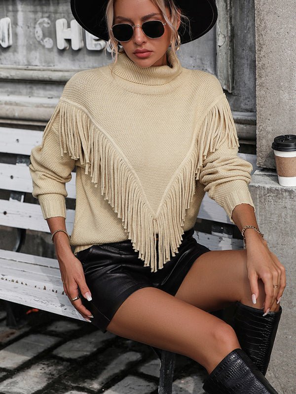 Women's Fringe Turtleneck Sweater - TayDiane