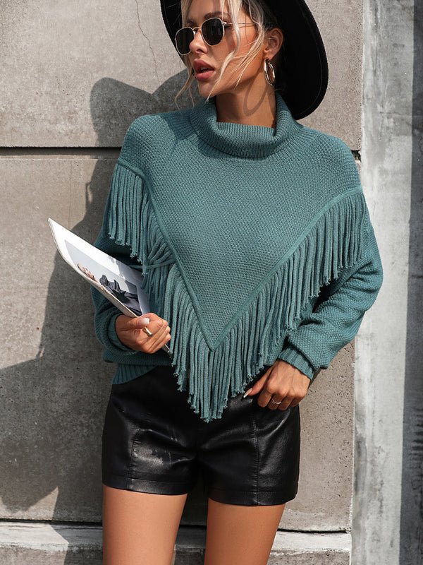 Women's Fringe Turtleneck Sweater - TayDiane