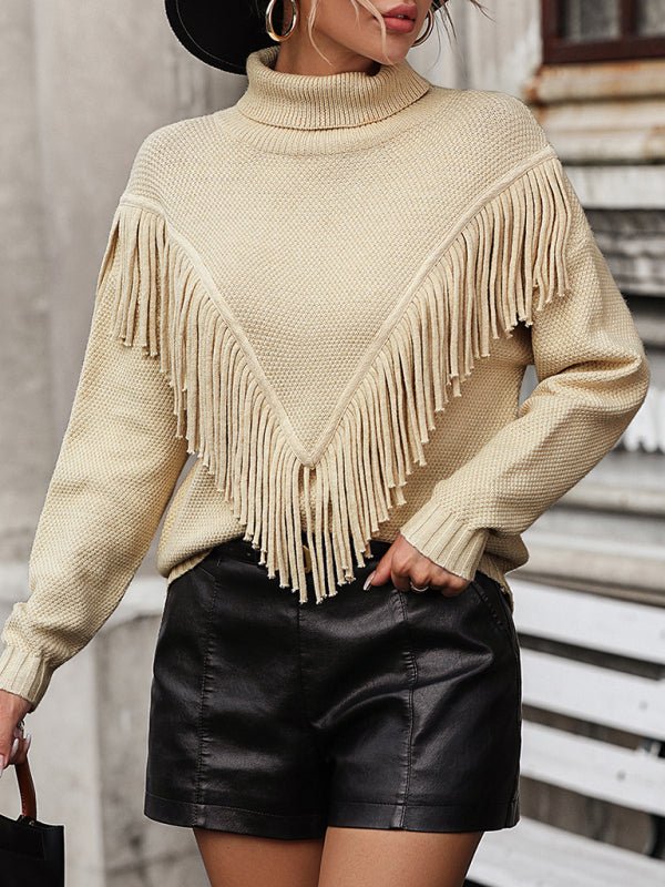 Women's Fringe Turtleneck Sweater - TayDiane