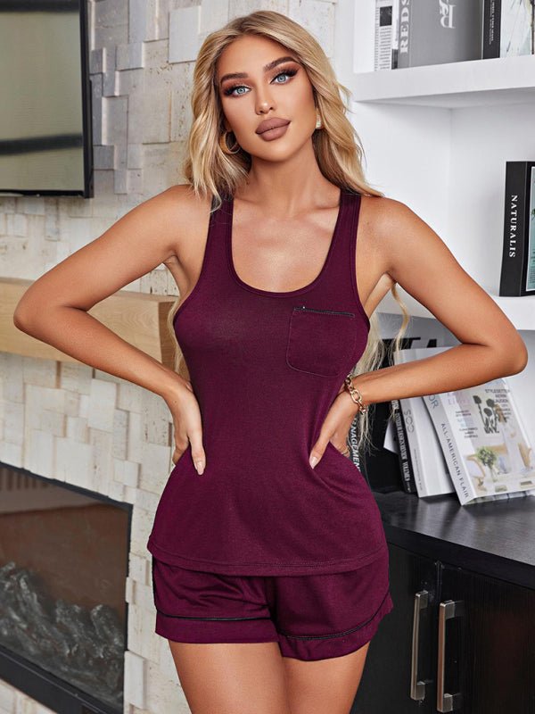 Women's Knitted Comfortable Casual Vest Short Pajamas Two - Piece Set - TayDiane