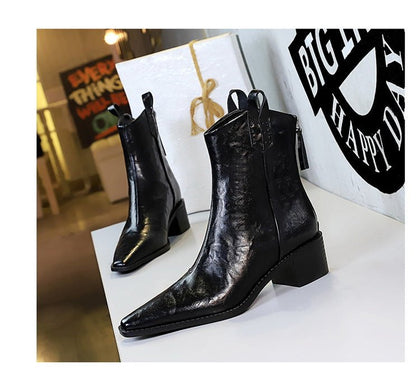 Women's Winter Boots with Chunky Heels and Pointed Toes - TayDiane