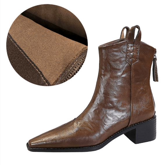 Women's Winter Boots with Chunky Heels and Pointed Toes - TayDiane