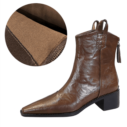 Women's Winter Boots with Chunky Heels and Pointed Toes - TayDiane