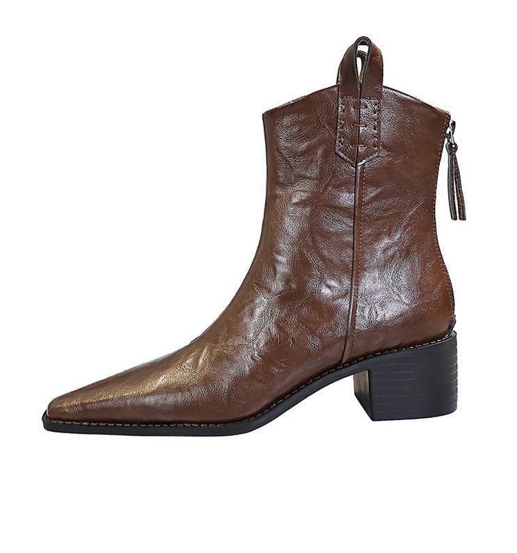 Women's Winter Boots with Chunky Heels and Pointed Toes - TayDiane
