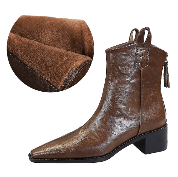 Women's Winter Boots with Chunky Heels and Pointed Toes - TayDiane