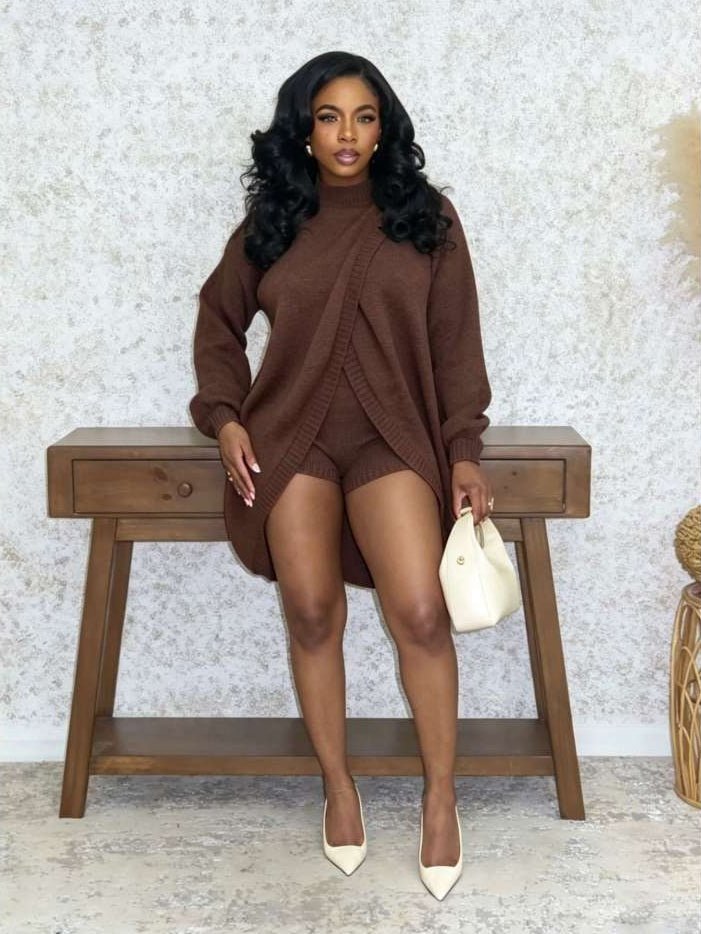 Wrapped in Style High-Low Sweater Short Set - Taydiane