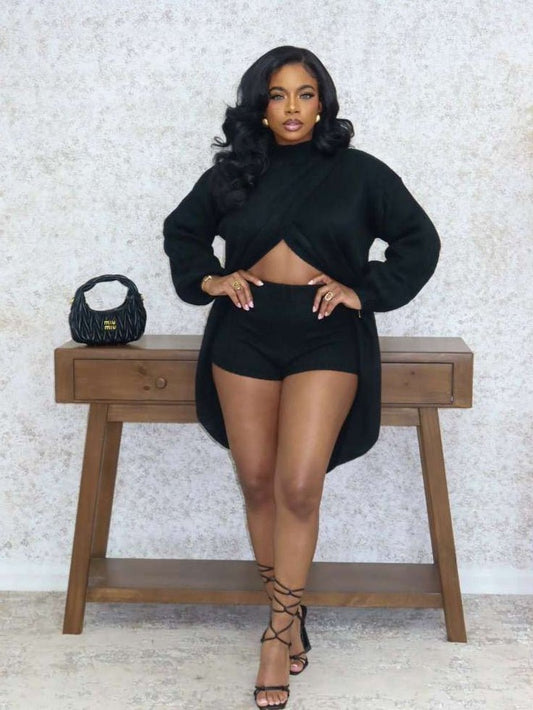 Wrapped in Style High-Low Sweater Short Set - Taydiane